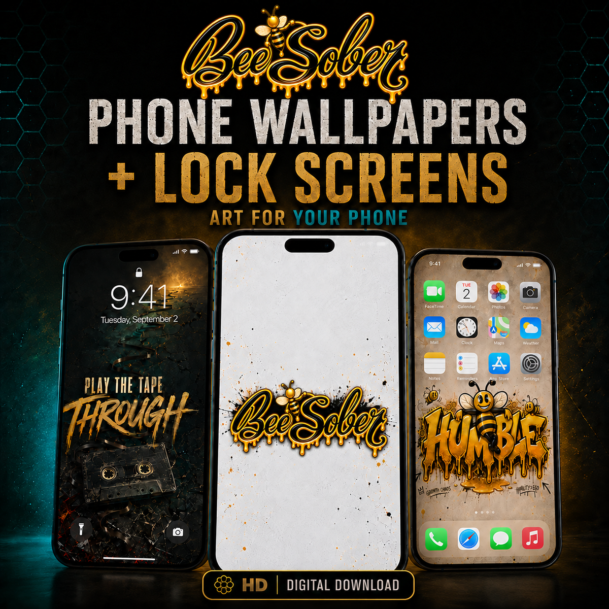 Phone Wallpapers + Lock Screens — Bee Sober Digital Pack