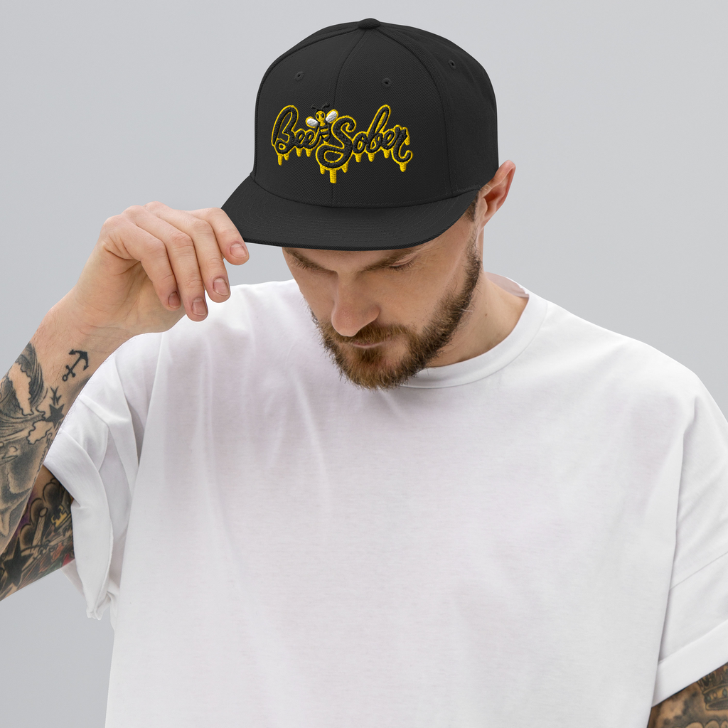 Bee Sober Snapback in Black, front view