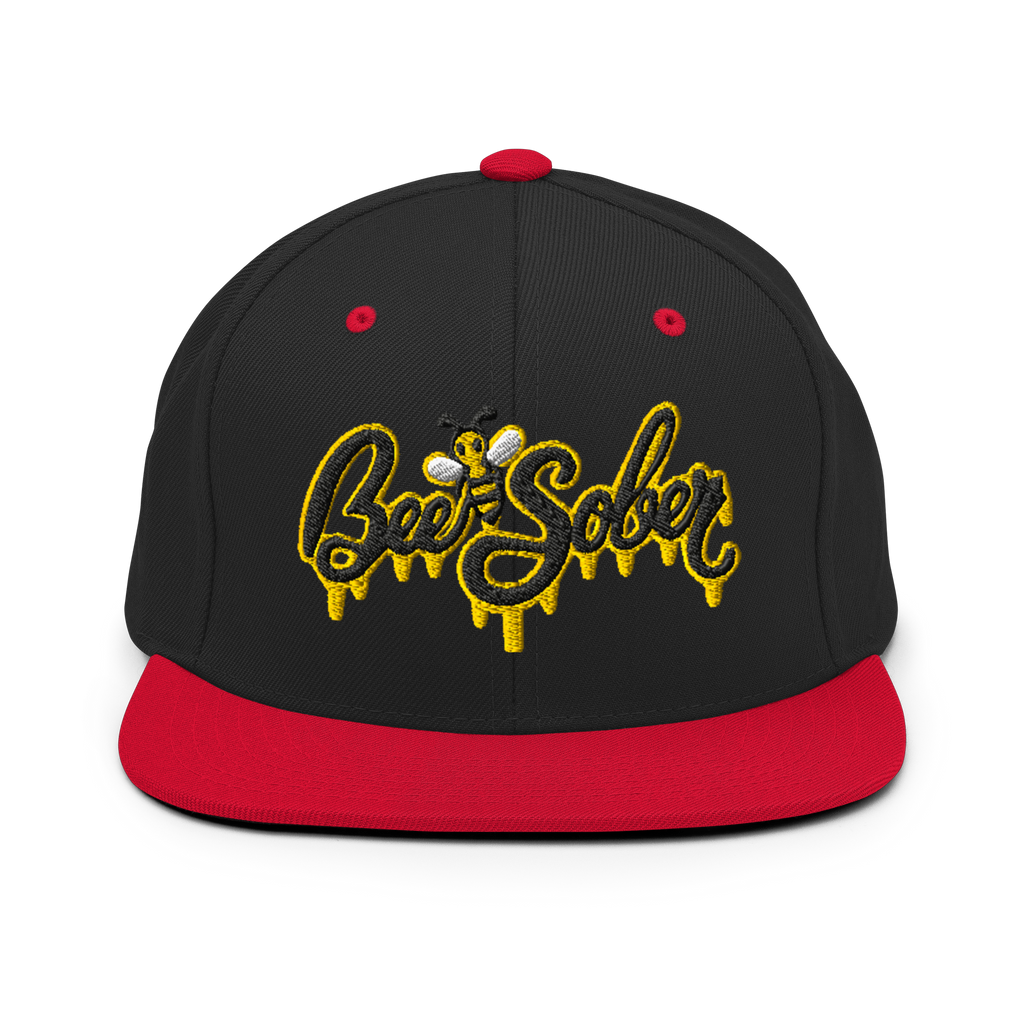 Bee Sober Snapback in Black Red, front view