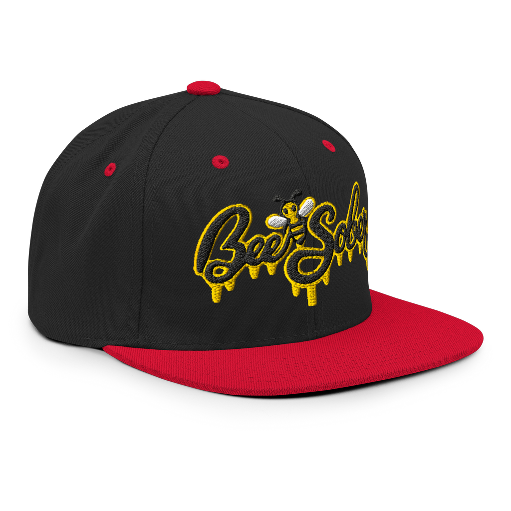 Bee Sober Snapback in Black Red, front-right view