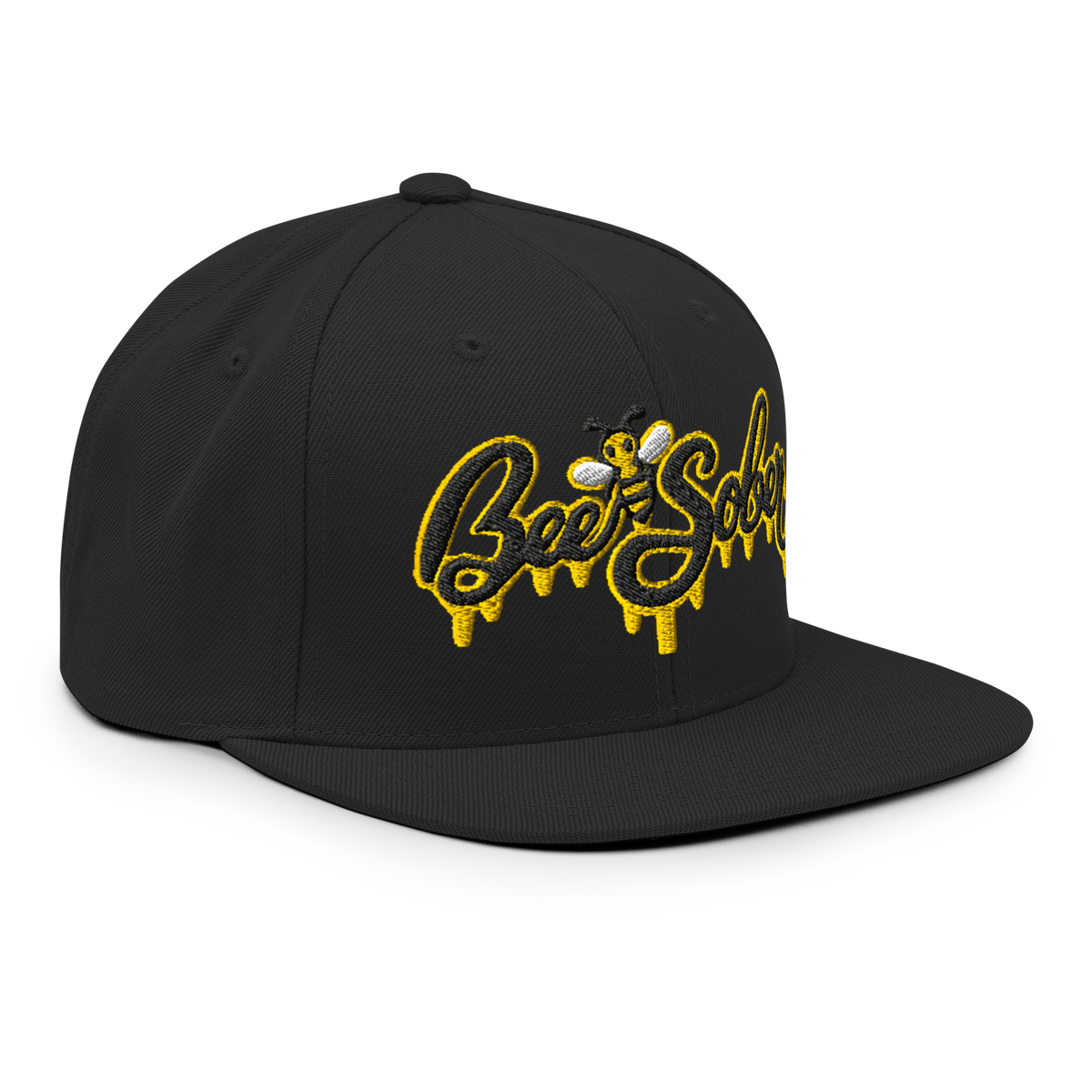 Bee Sober Snapback in Black, front-right view