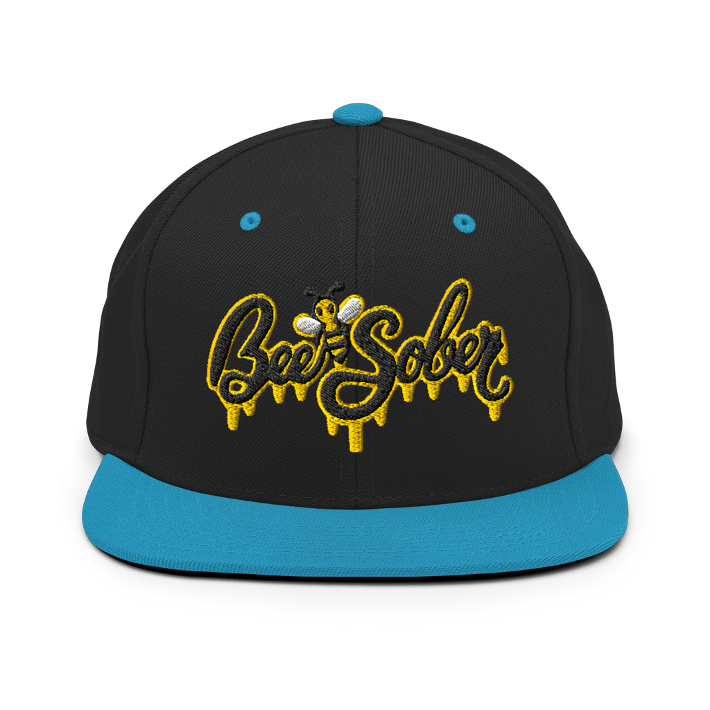 Bee Sober Snapback in Black Teal, front view