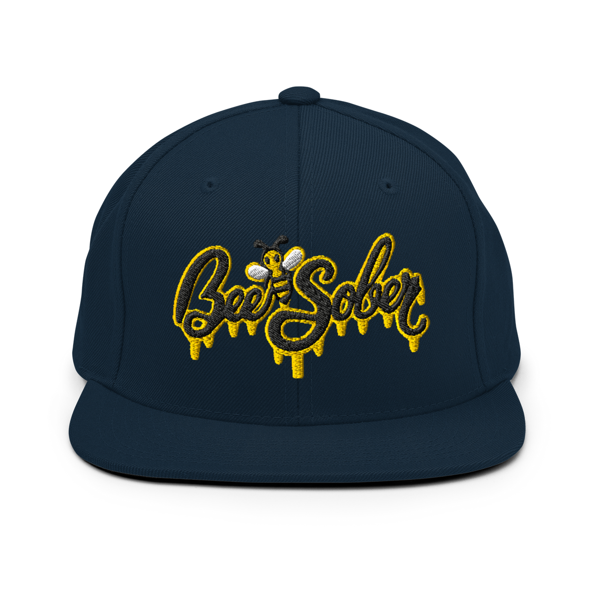 Bee Sober Snapback in Dark Navy, front view