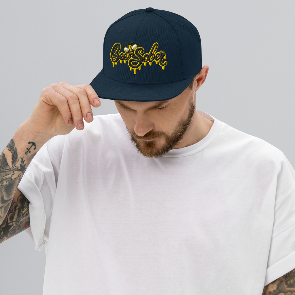 Bee Sober Snapback in Dark Navy, front view