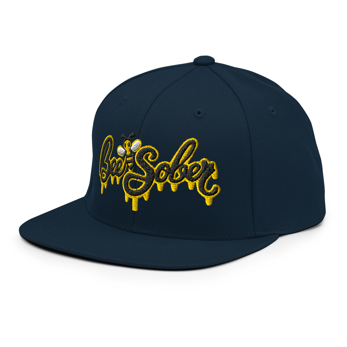Bee Sober Snapback in Dark Navy, front-left view