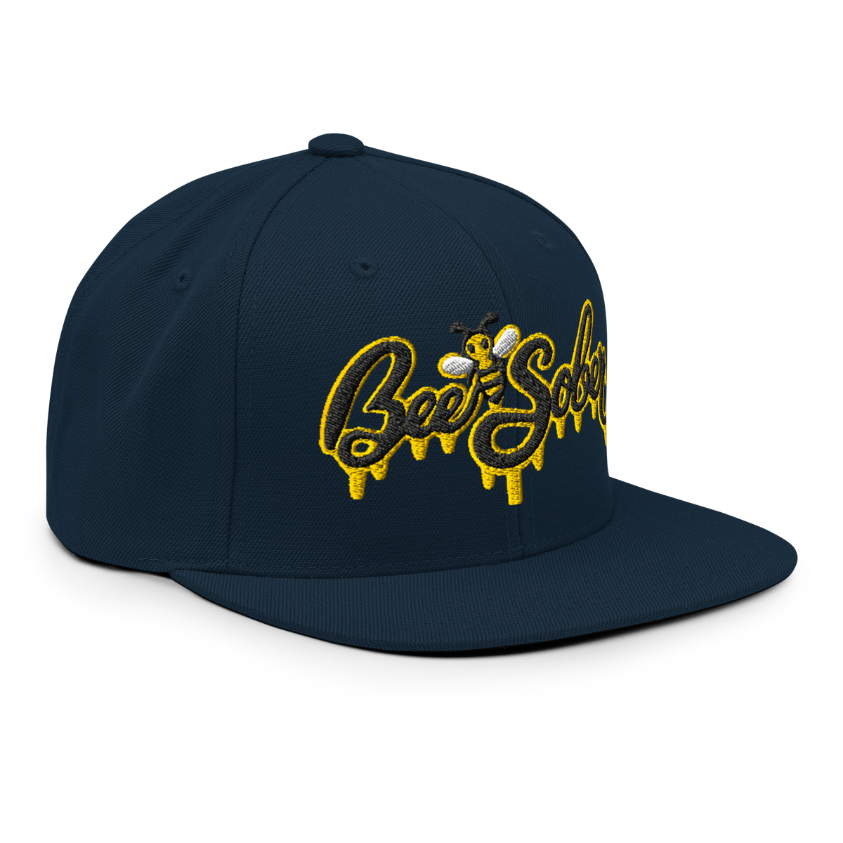 Bee Sober Snapback in Dark Navy, front-right view