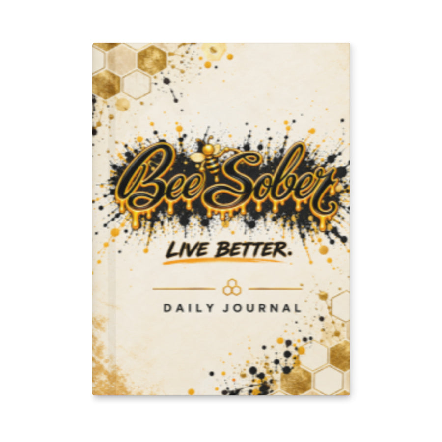 Bee Sober Live Better daily journal with cream, black and gold cover artwork, front view