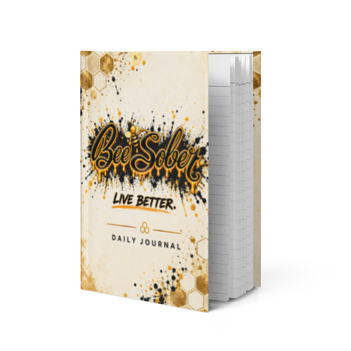Bee Sober hardcover daily journal standing upright with its front cover and page edges visible