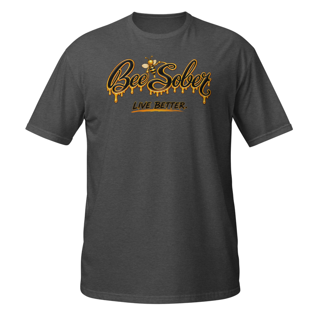 Bee Sober Signature Tee in Dark Heather Grey, front view