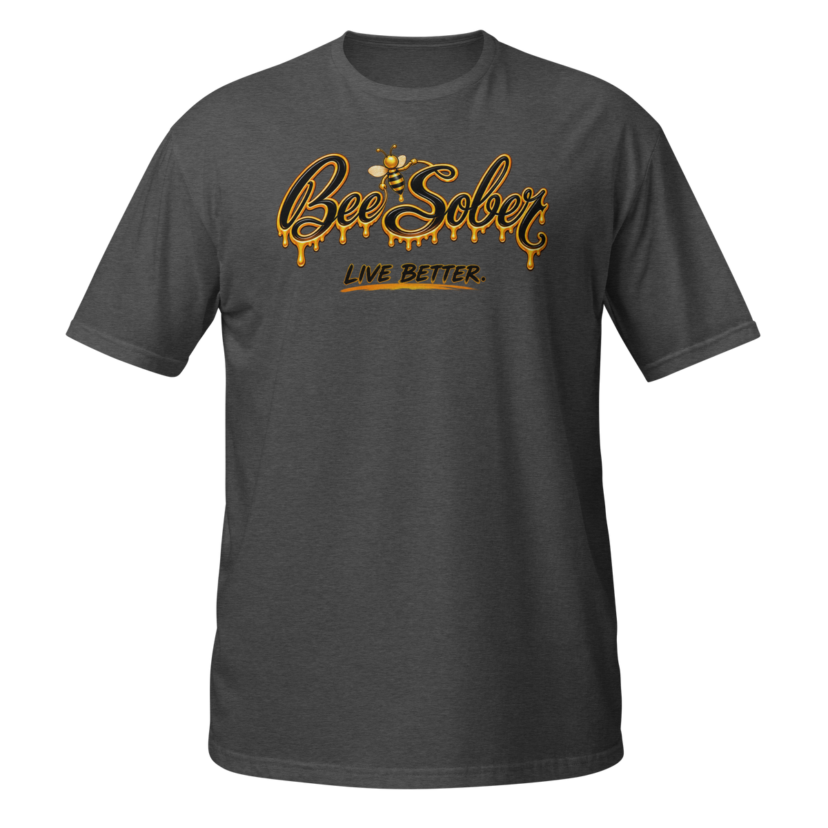 Bee Sober Signature Tee in Dark Heather Grey, front view