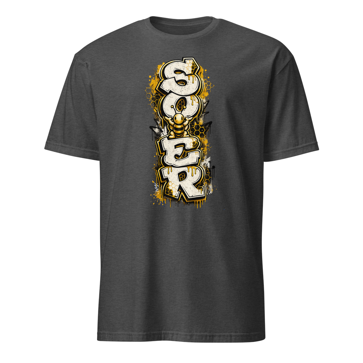 Honey Totem Graffiti Tee in Dark Heather Grey, front view