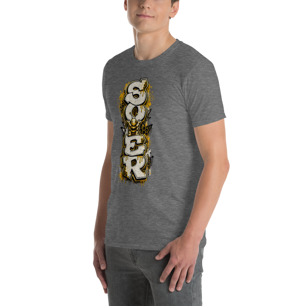 Honey Totem Graffiti Tee in Graphite Heather, front-left view