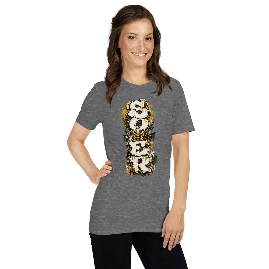 Honey Totem Graffiti Tee in Graphite Heather, front-right view