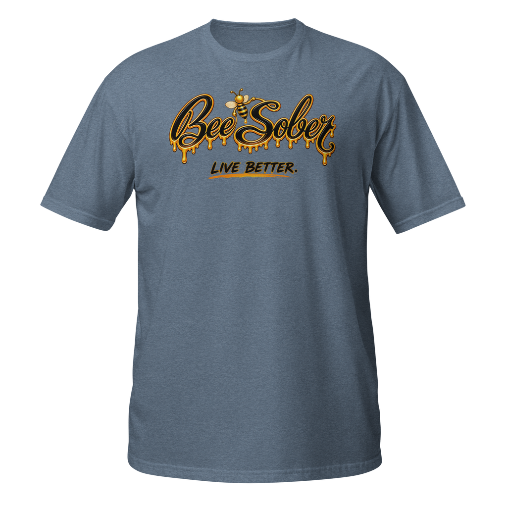 Bee Sober Signature Tee in Heather Indigo, front view