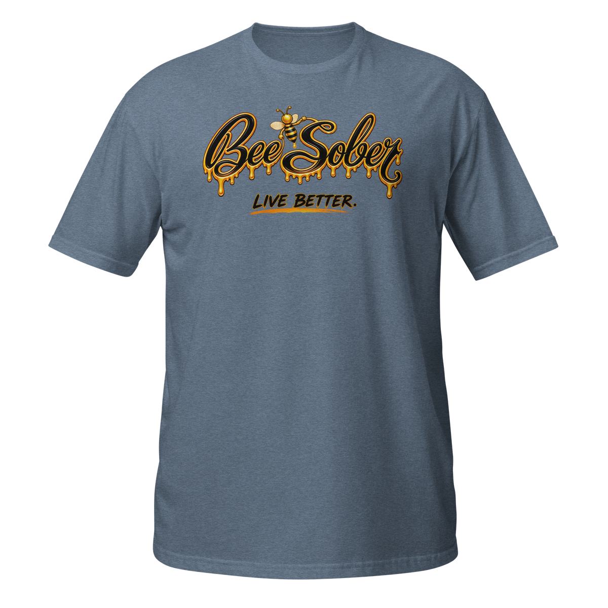 Bee Sober Signature Tee in Heather Indigo, front view