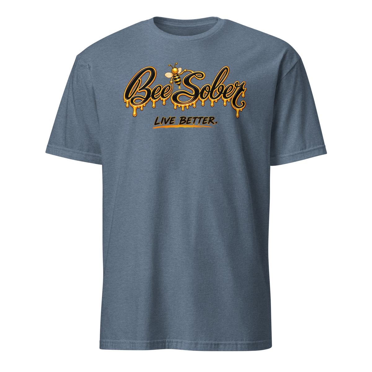 Bee Sober Signature Tee in Heather Indigo, front view