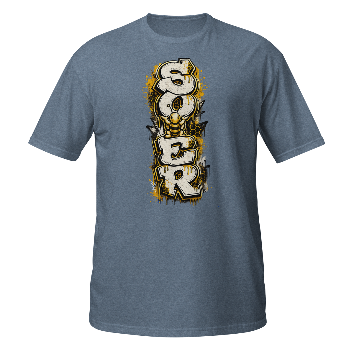 Honey Totem Graffiti Tee in Heather Indigo, front view