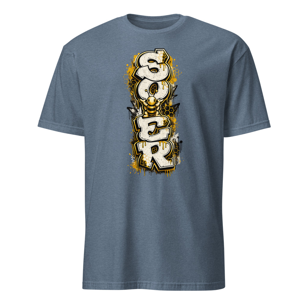Honey Totem Graffiti Tee in Heather Indigo, front view