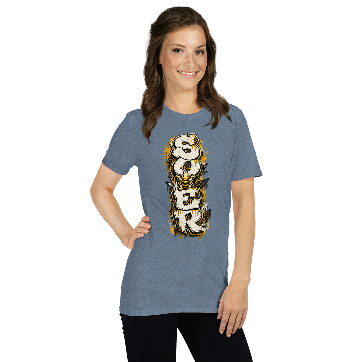 Honey Totem Graffiti Tee in Heather Indigo, front-right view