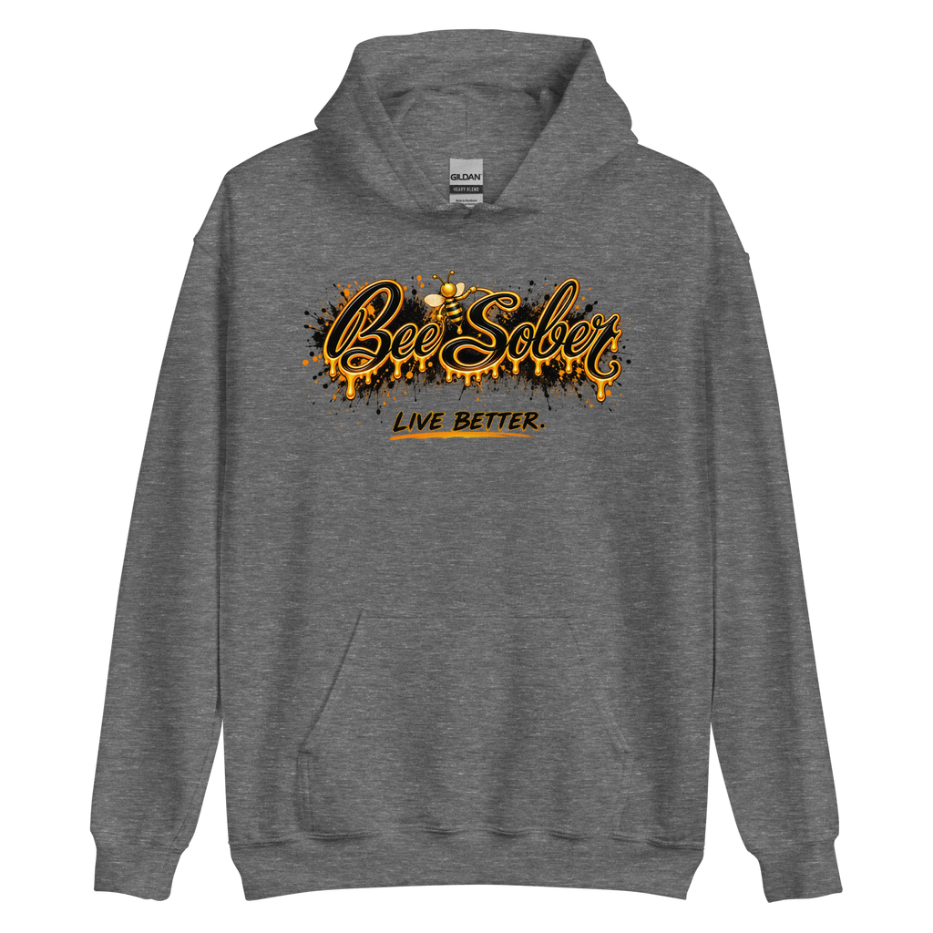 Bee Sober Live Better Hoodie in Graphite Heather, front view