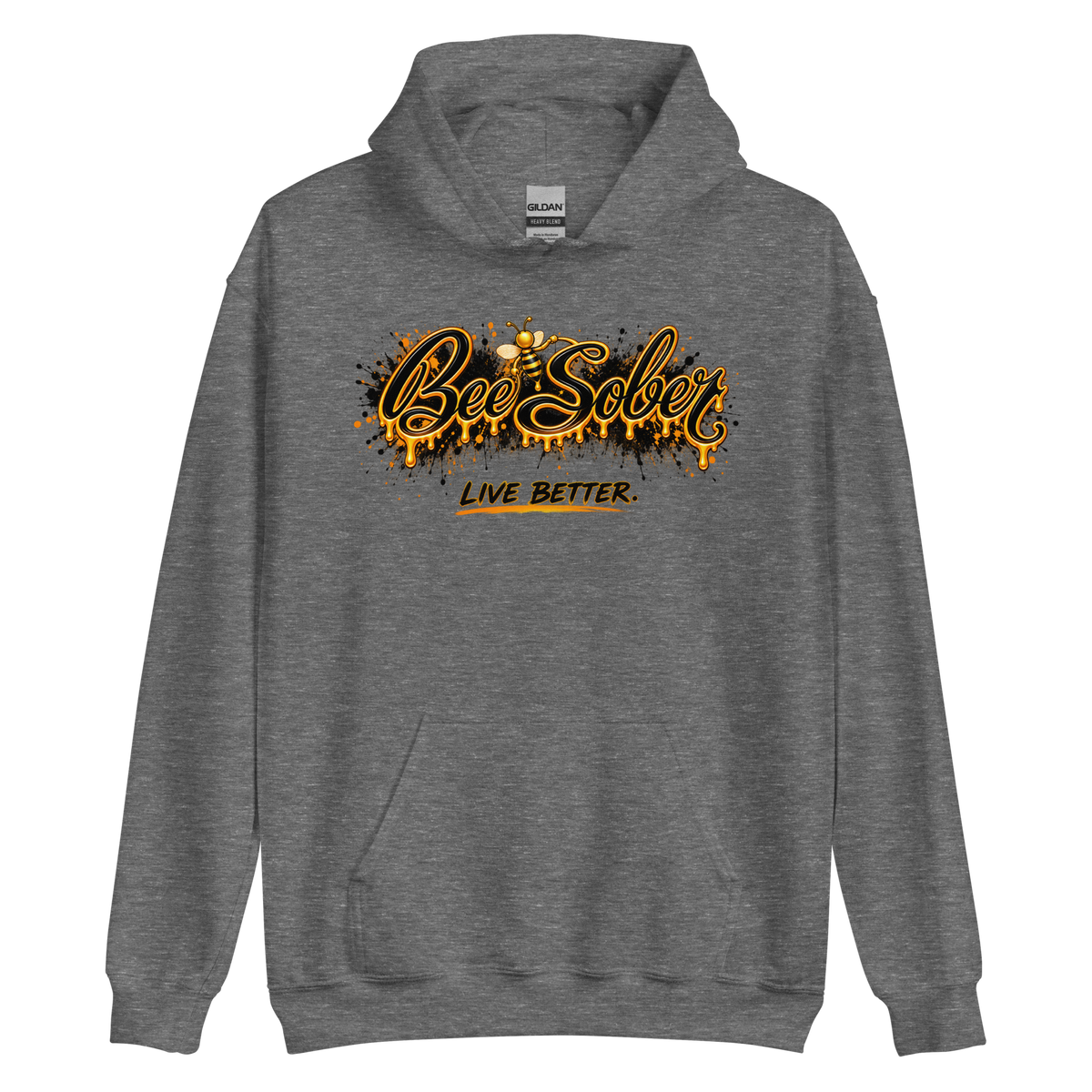Bee Sober Live Better Hoodie in Graphite Heather, front view