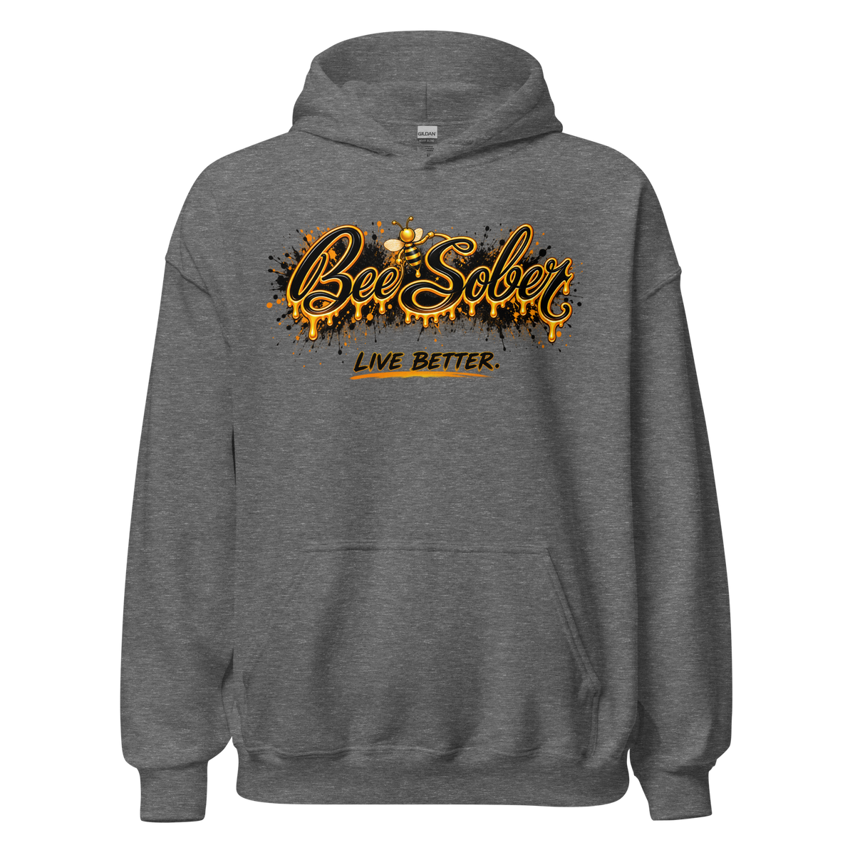 Bee Sober Live Better Hoodie in Graphite Heather, front view