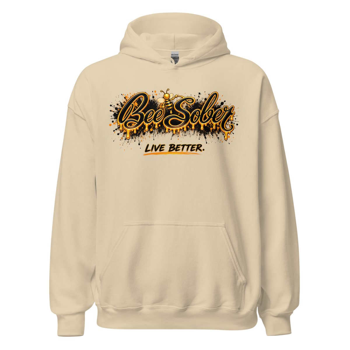 Bee Sober Live Better Hoodie in Sand, front view