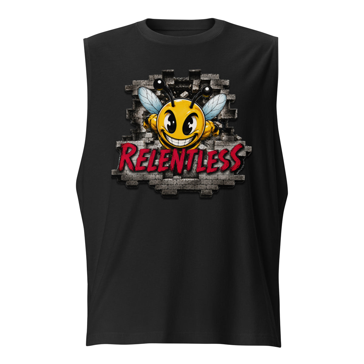 Bee Relentless Muscle Shirt in Black, front view