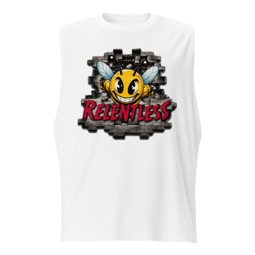 Bee Relentless Muscle Shirt in White, front view