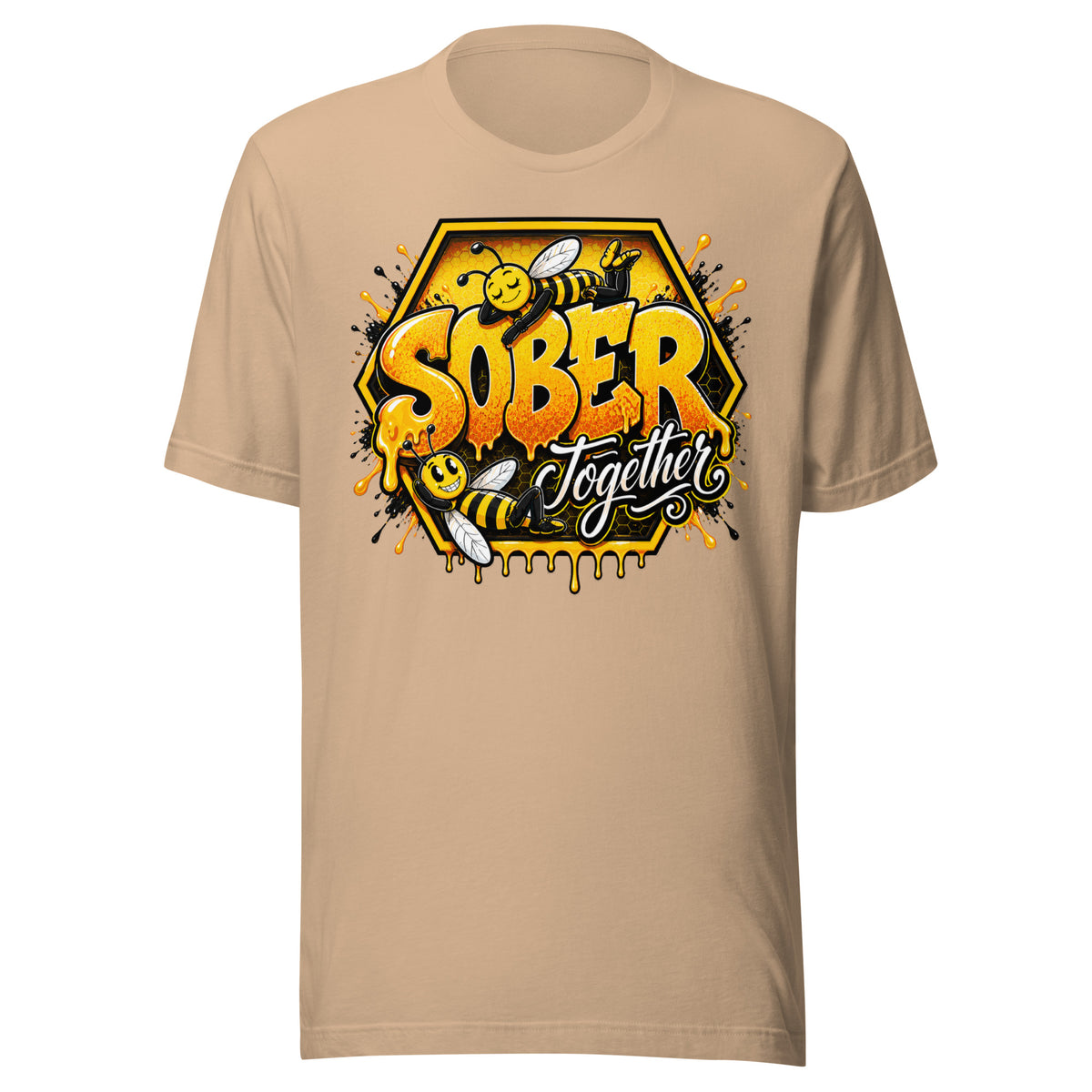 Bee Sober Together Tee in Tan, front view